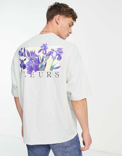 ASOS DESIGN oversized t shirt in light green with floral photographic front back print