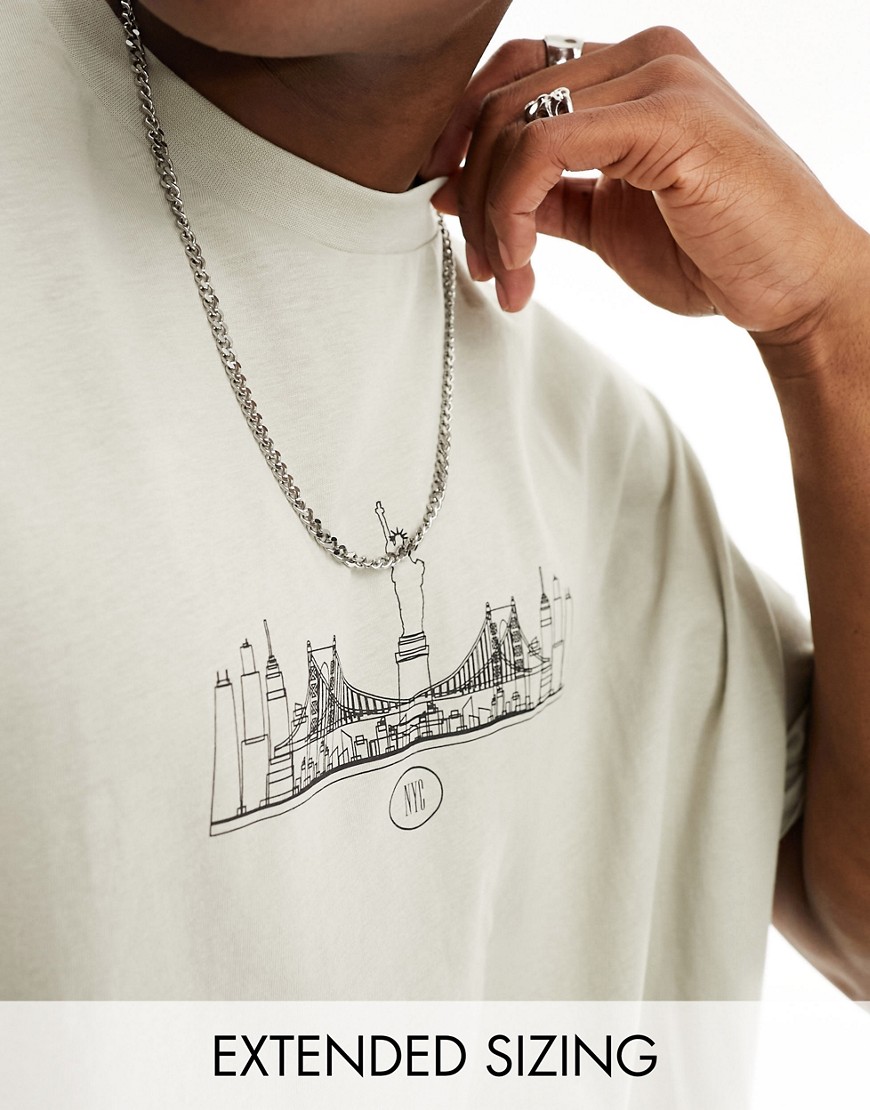 ASOS DESIGN oversized t-shirt in light grey with Brooklyn cityscape print