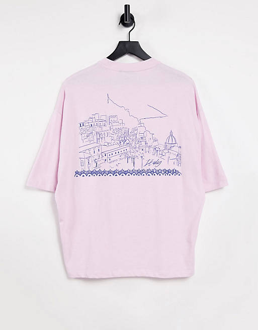  oversized t-shirt in light pink with line drawing back print 