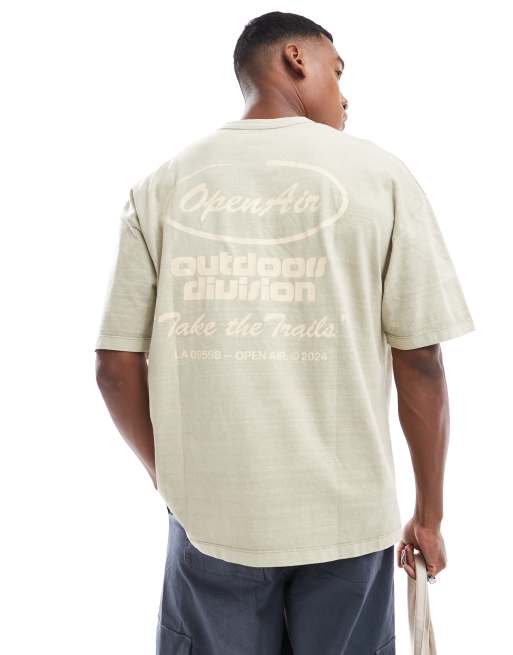 ASOS DESIGN oversized t-shirt in light washed green with outdoor text back print, 4 of 4