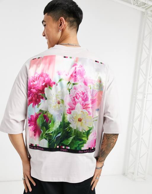 ASOS DESIGN oversized t-shirt in lilac with back flower print