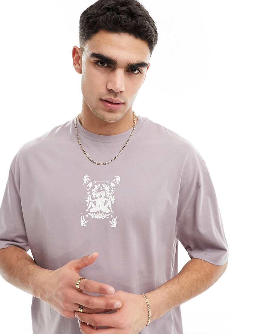 ASOS DESIGN oversized t-shirt in lilac with celestial chest print-Purple