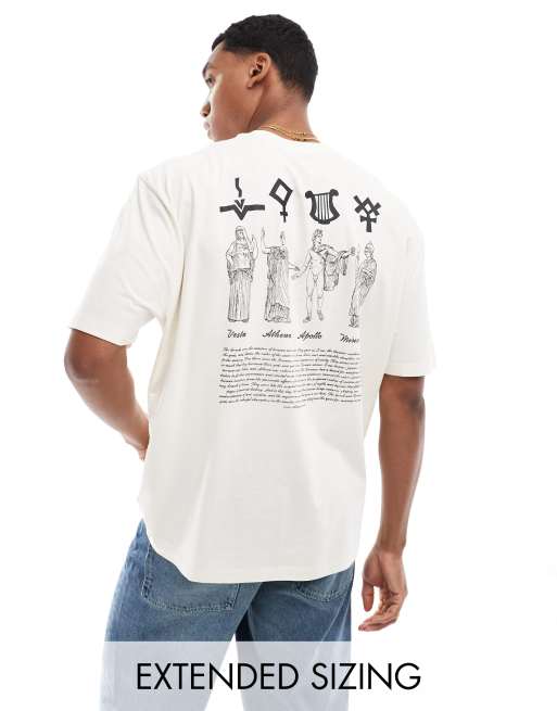 ASOS DESIGN - Oversized T-shirt in met mythologische print op de achterkant in gebroken wit