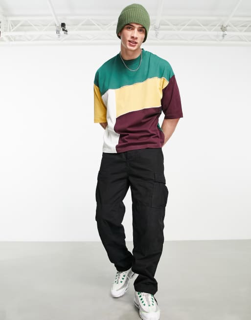 ASOS DESIGN oversized t-shirt in multi colour block with piping | ASOS