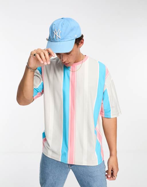 Men's Oversize T-shirt Designer Grey Striped White