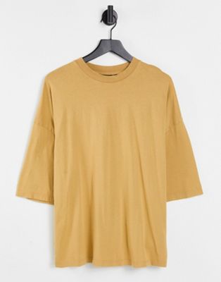 ASOS Design Oversized Polo Long Sleeve T-Shirt in Khaki Acid wash-Green