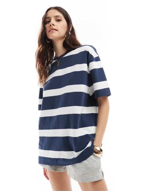 ASOS DESIGN oversized t-shirt in navy and white stripe - view 1