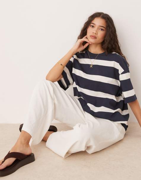 ASOS DESIGN oversized t-shirt in navy and white stripe - view 1