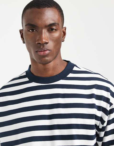 ASOS DESIGN oversized t-shirt in navy and white stripe - view 1