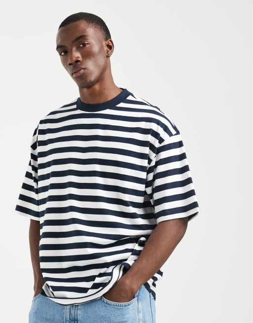 ASOS DESIGN oversized t-shirt in navy and white stripe, 2 of 5