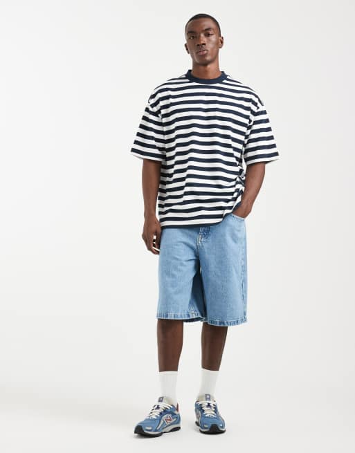 ASOS DESIGN oversized t-shirt in navy and white stripe, 3 of 5
