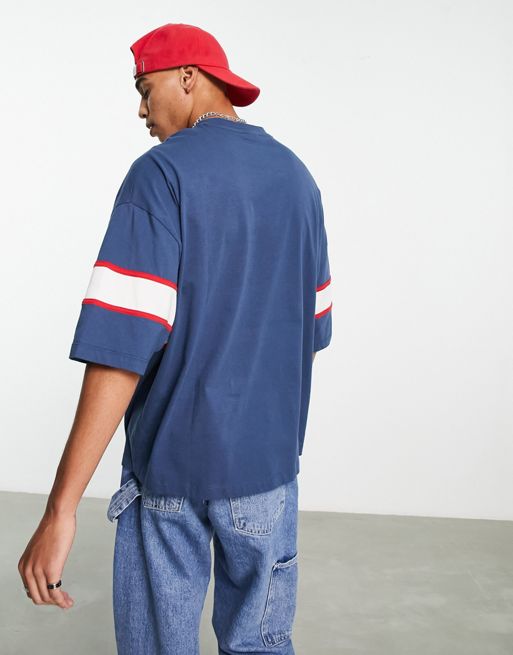 ASOS DESIGN oversized baseball t-shirt in navy color block with
