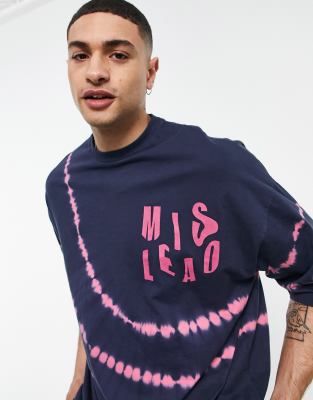 ASOS DESIGN oversized t-shirt in navy tie dye with chest text print | ASOS