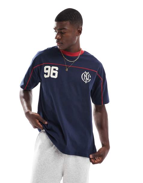 ASOS DESIGN oversized t-shirt in navy with chest print - view 1