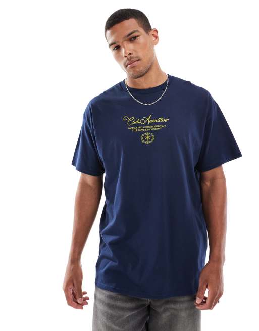 ASOS DESIGN oversized t shirt in navy with cocktail back print ASOS
