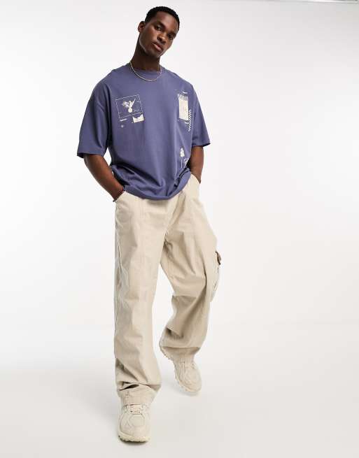 ASOS DESIGN oversized t-shirt in navy with multi placement print, 4 of 4