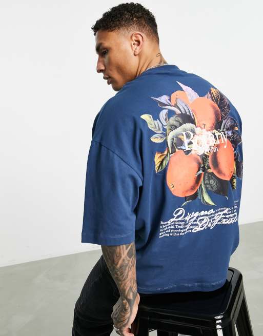 ASOS DESIGN oversized T-shirt in navy with photographic fruit back print