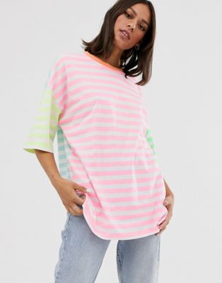 ASOS DESIGN - Oversized T-shirt in neon strepen-Multi