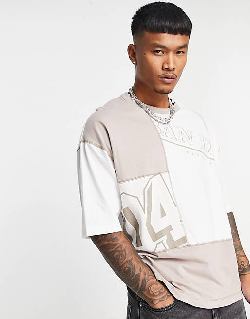 Men oversized t-shirt in neutral colour block with print 