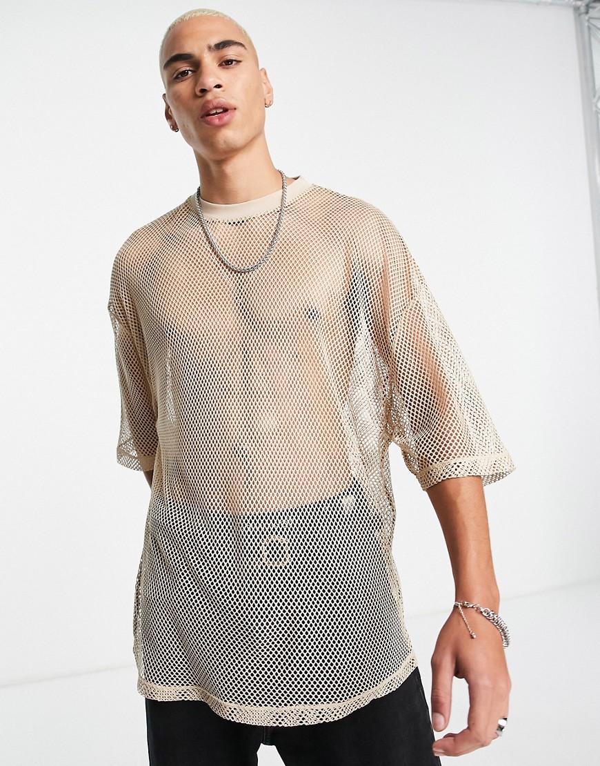 ASOS DESIGN oversized t-shirt in neutral mesh