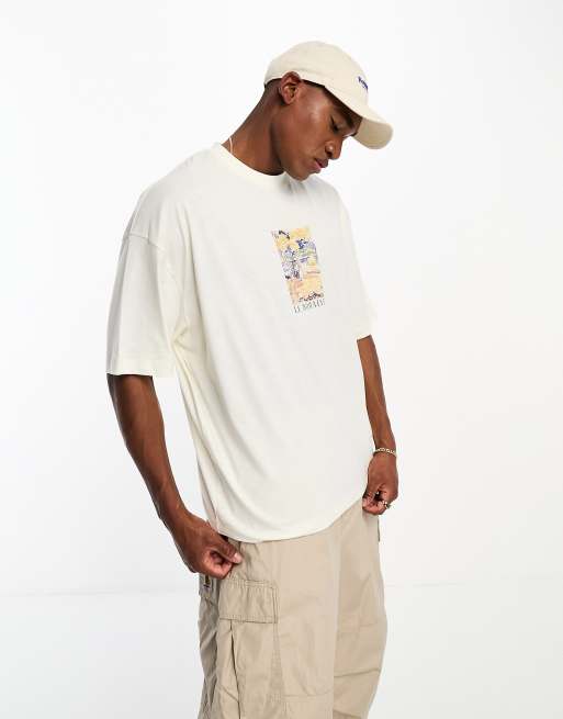 Væsen løst Delegation ASOS DESIGN oversized T-shirt in off white back front scenic print | ASOS