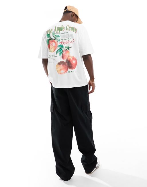 ASOS DESIGN oversized T-shirt in off white with apple back print, 3 of 4