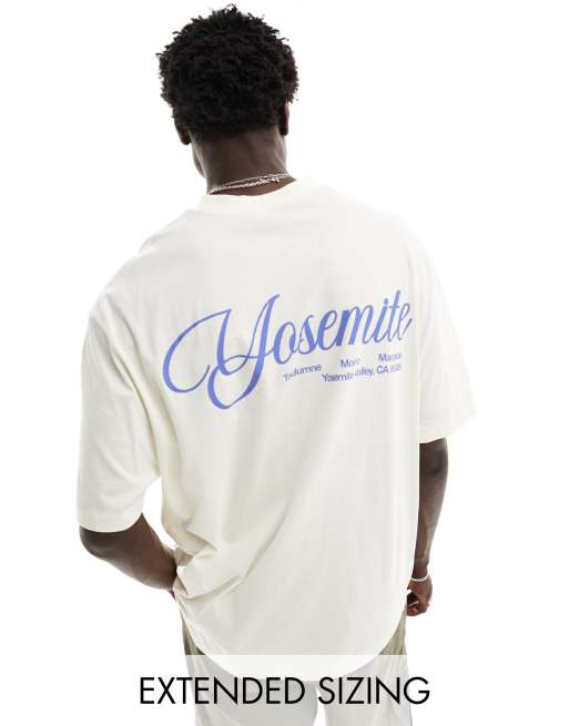 ASOS DESIGN oversized t-shirt in off white with back city print