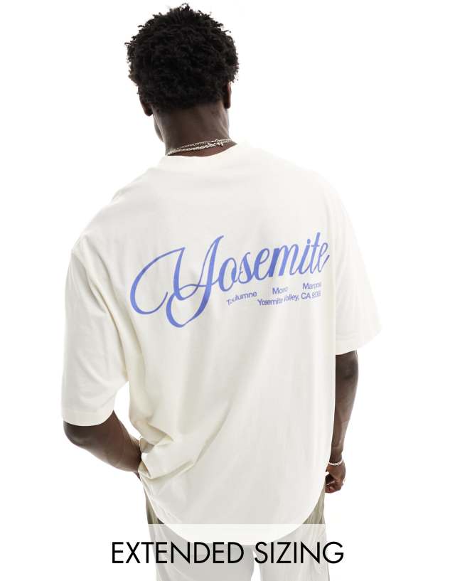 ASOS DESIGN - oversized t-shirt in off white with back city print