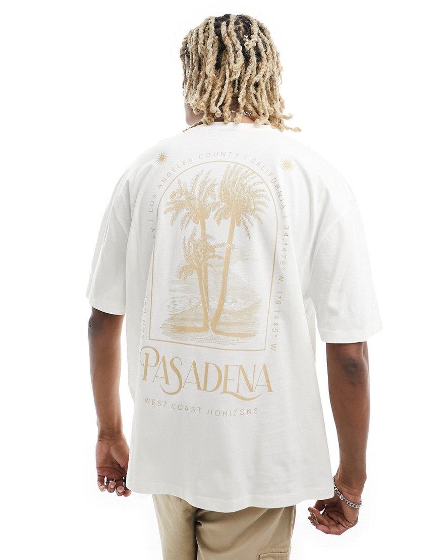 ASOS DESIGN oversized t-shirt in off white with back Pasadena print-Neutral