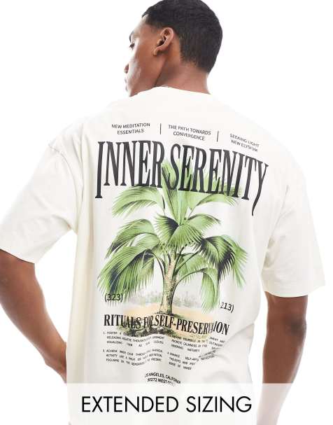 ASOS DESIGN oversized t-shirt in off white with back print