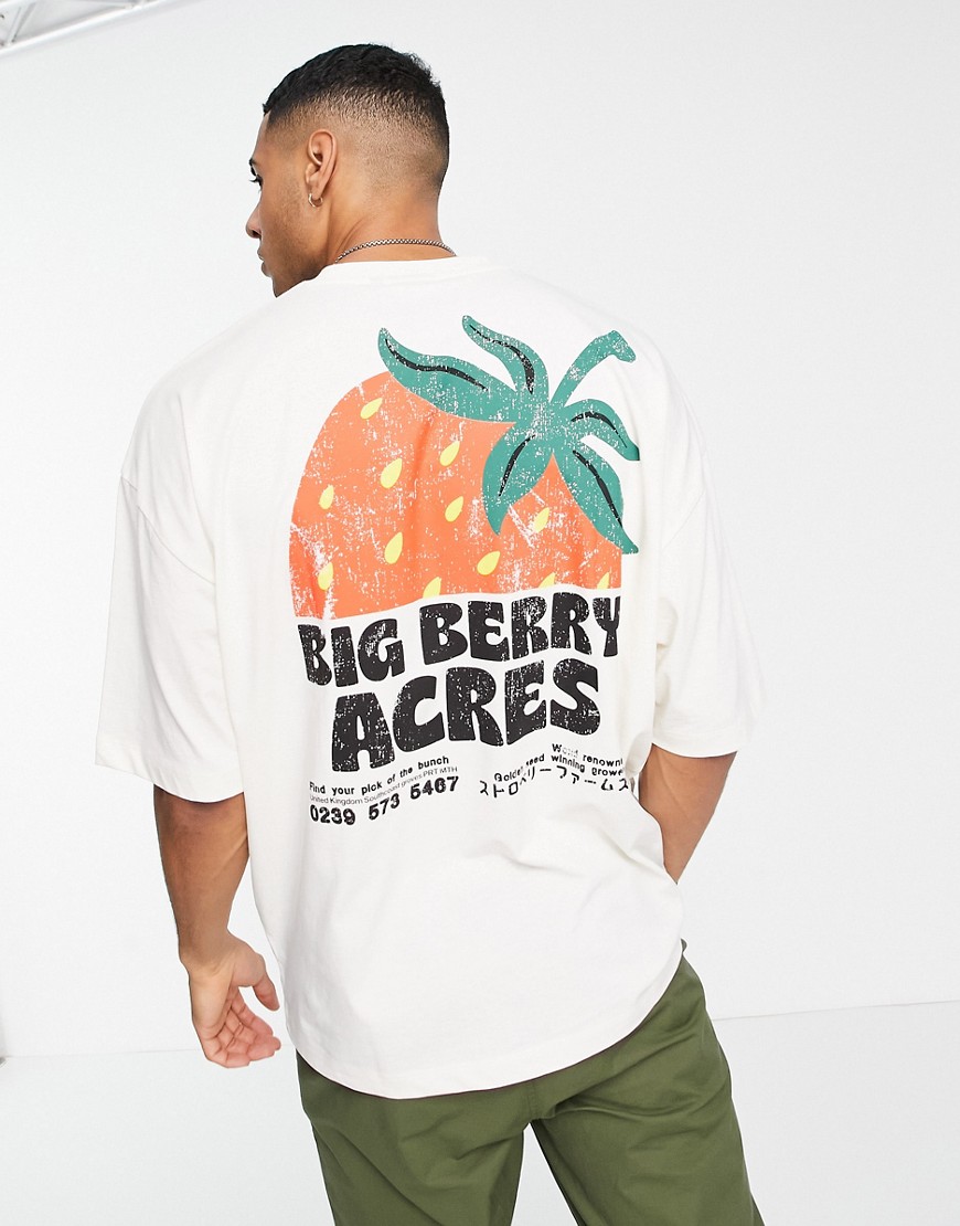 ASOS DESIGN oversized t-shirt in off white with big berry back graphic print