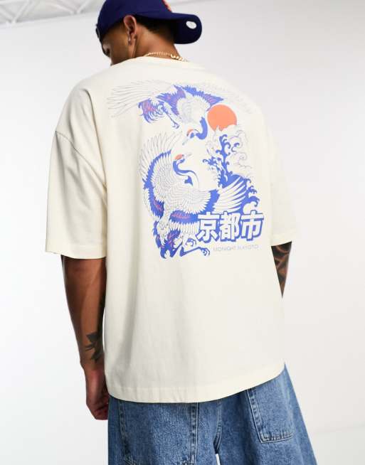 ASOS DESIGN oversized t-shirt in off white with bird back print