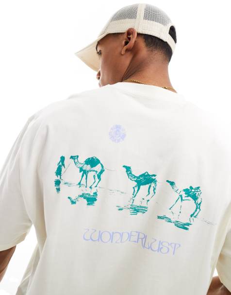 ASOS DESIGN oversized t-shirt in off white with camel back print - view 1