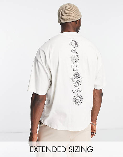ASOS DESIGN oversized t-shirt in off white with celestial front and spine print