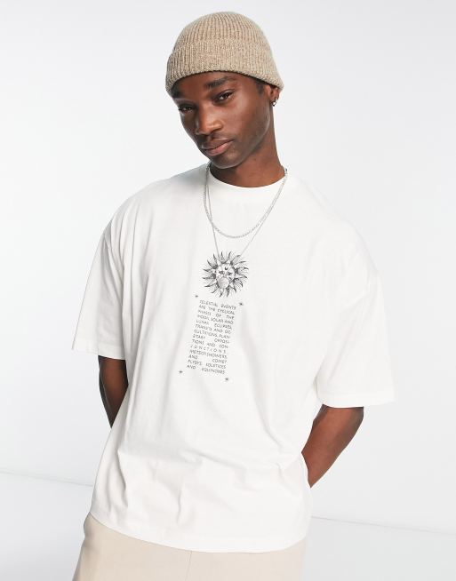 ASOS DESIGN oversized T-shirt in off-white with tattoo skull back print