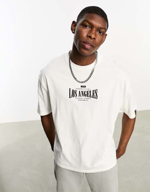 ASOS DESIGN oversized T-shirt in off-white with New York city print