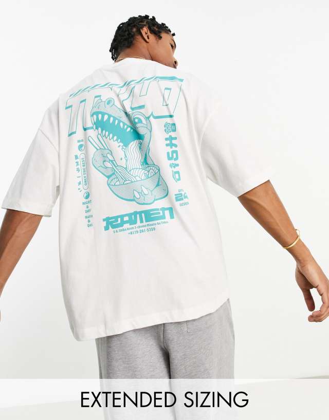 ASOS DESIGN oversized t-shirt in off white with dinosaur back print