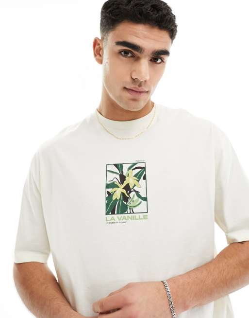 ASOS DESIGN oversized t-shirt in off white with floral chest print | ASOS