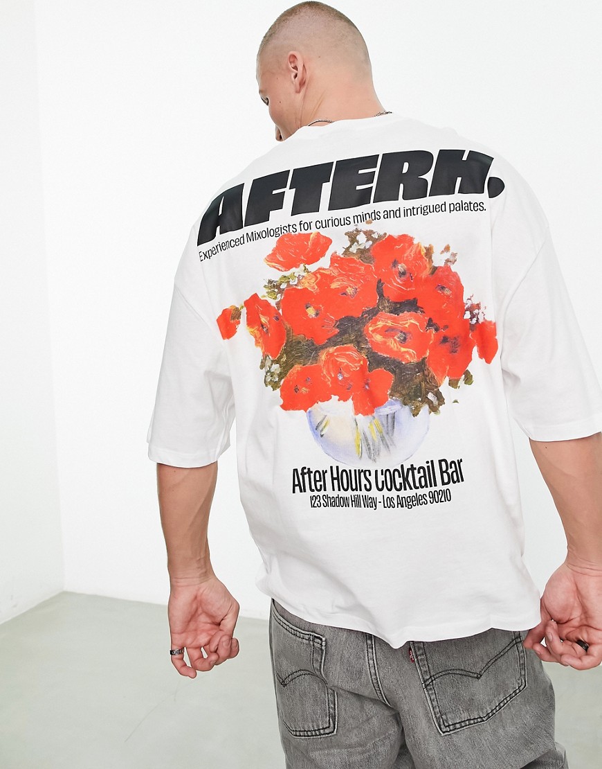ASOS DESIGN oversized t-shirt in off white with floral photographic back & chest print