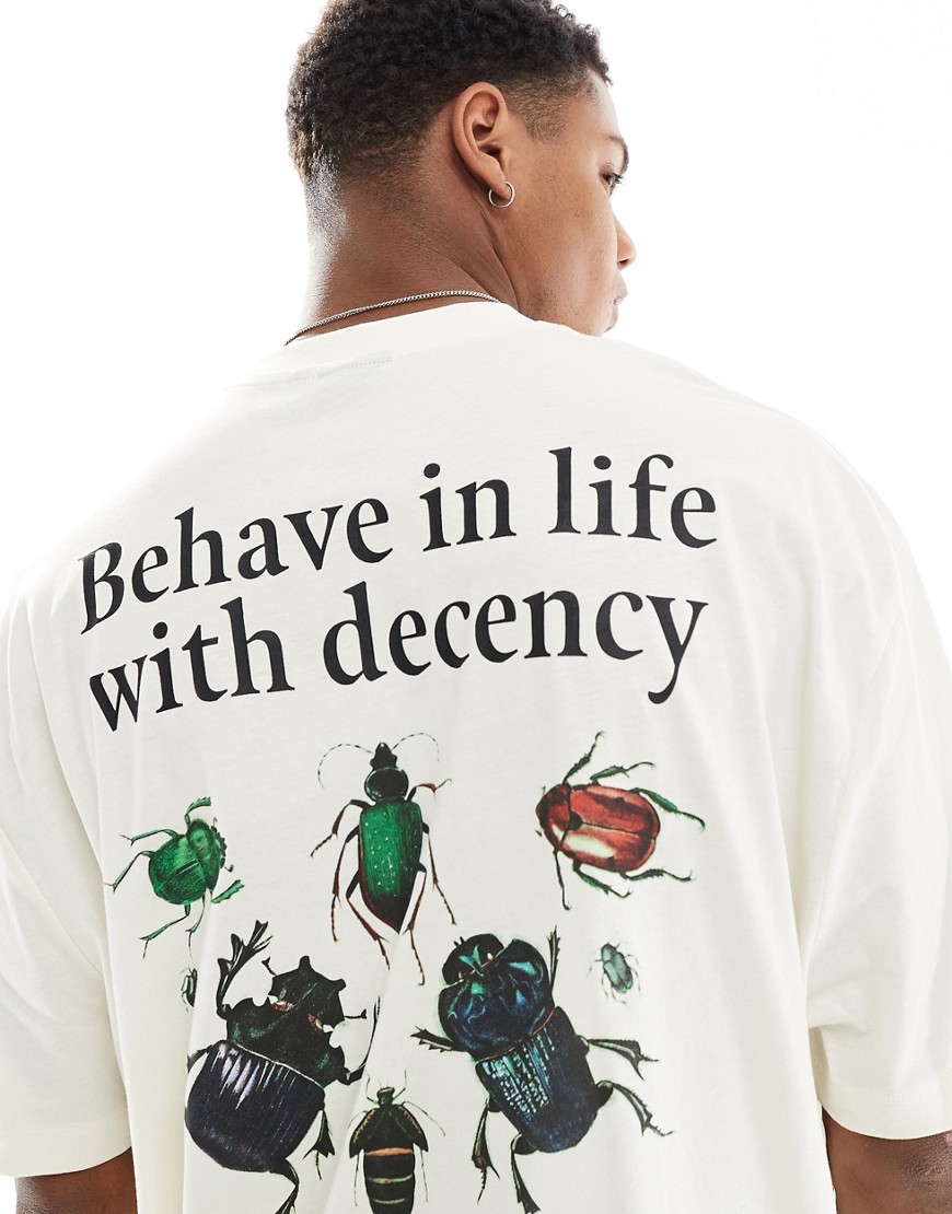 ASOS DESIGN oversized t-shirt in off white with insect back print-Neutral