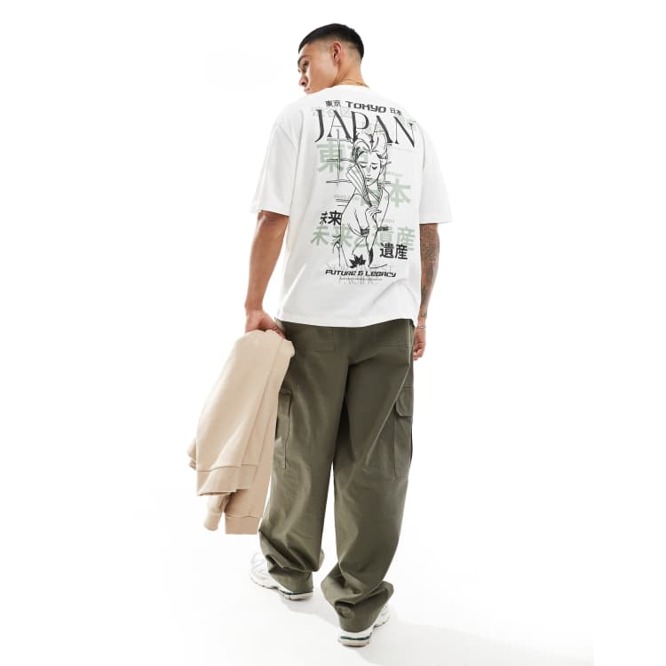【関税＆送料込み】Off-White Jeans Tattoo ASOS DESIGN oversized T-shirt in off white with Japan back