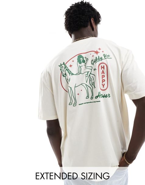 ASOS DESIGN oversized t-shirt in off white with line drawing back print - view 1