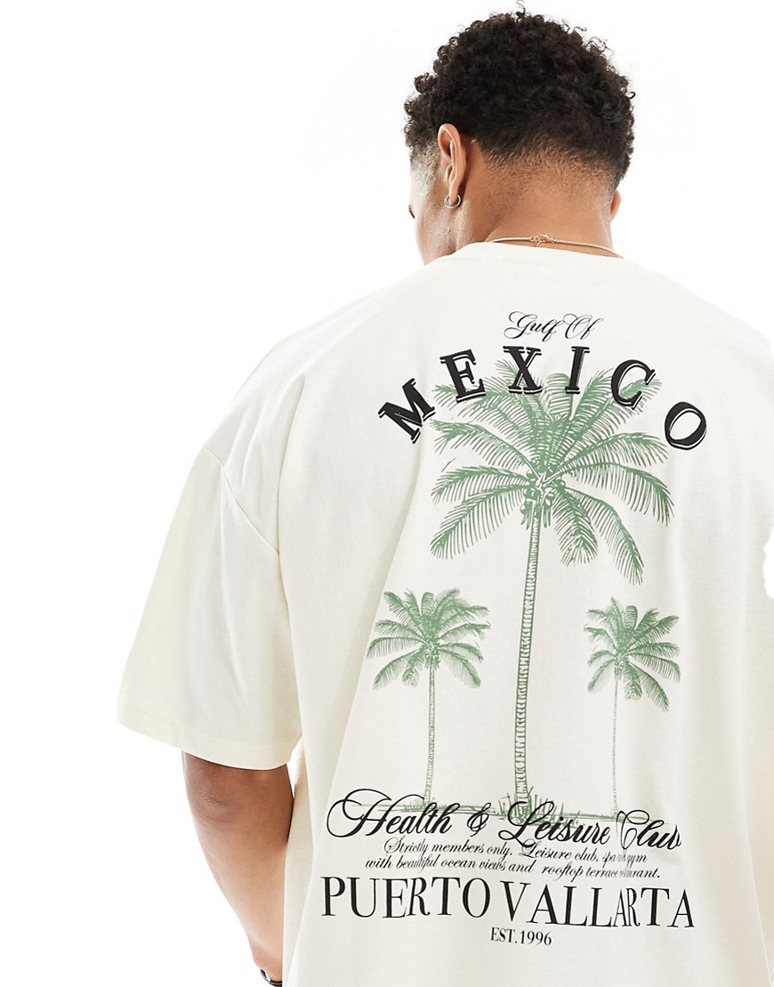 ASOS DESIGN oversized t-shirt in off white with Mexico club back print-Neutral