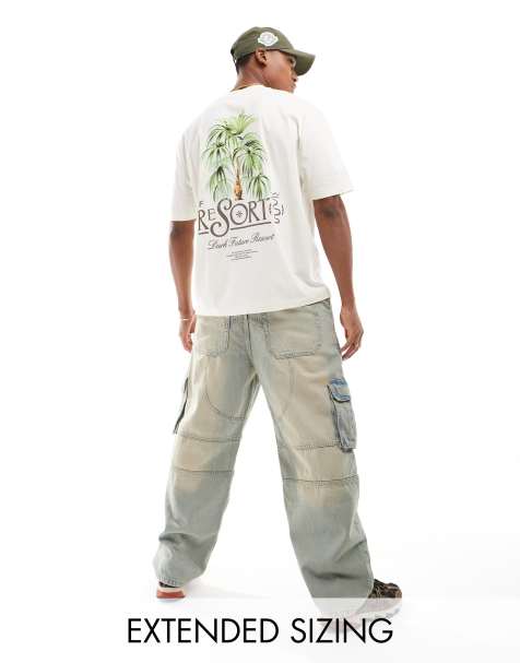 ASOS DESIGN oversized t-shirt in off white with palm resort back print - view 1