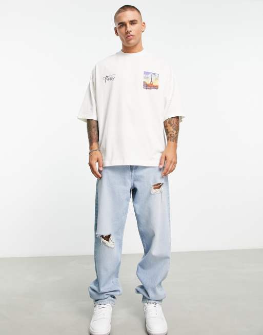 ASOS DESIGN oversized t-shirt in off white with Paris city front print