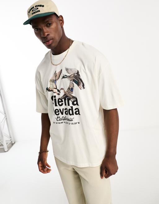 ASOS DESIGN oversized t-shirt in off white with photographic duck print ...