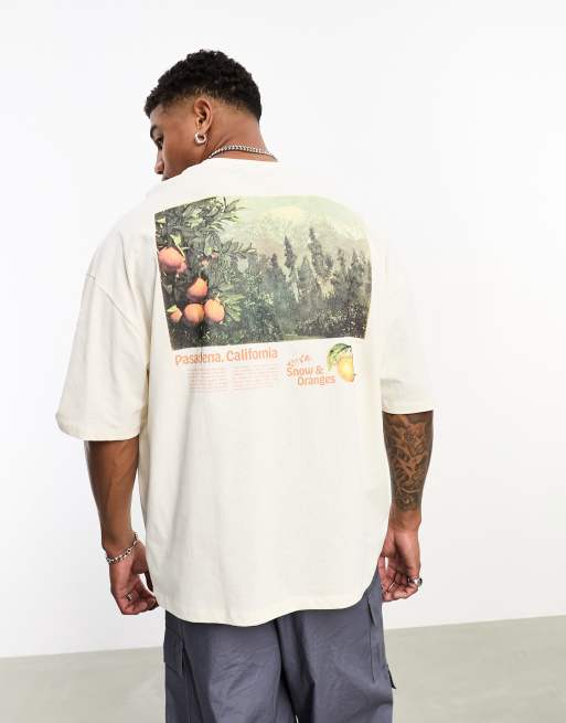 ASOS DESIGN oversized t-shirt in off white with photographic