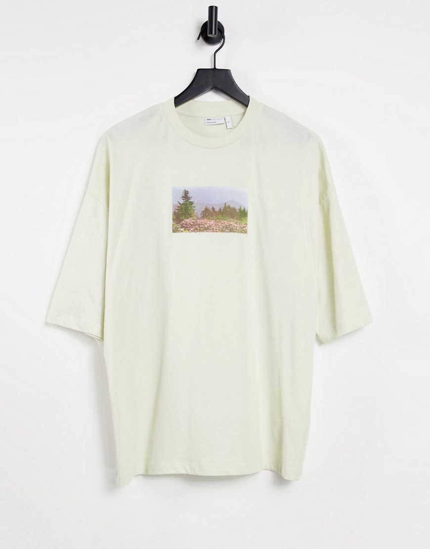 ASOS DESIGN oversized t-shirt in off white with photographic print-Grey