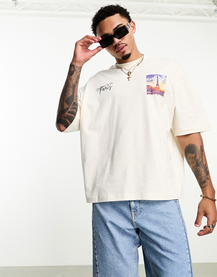 ASOS DESIGN oversized t-shirt in off white with photographic prints