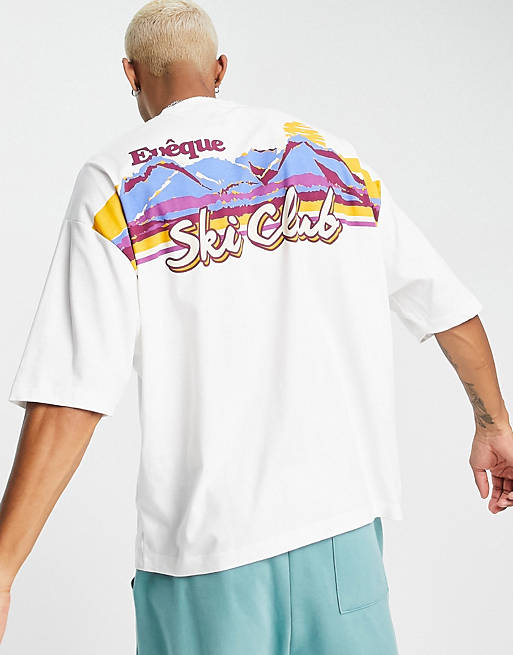  oversized t-shirt in off white with ski back print 